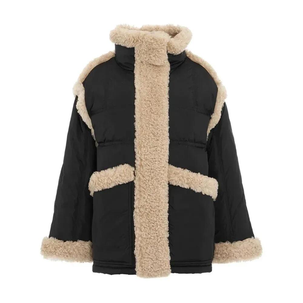 FLASH SALE! NWT- STAND STUDIO Black and Beige Faux Shearling Lined Coat - Picture 2 of 3